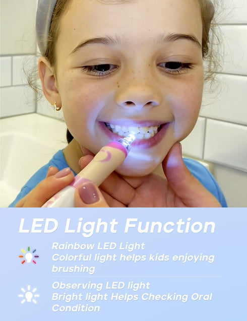 SEAGO Kids Electric Toothbrush with 2 Mins Timer and 8 Replacement Brush Heads, Rainbow LED Light, Blue