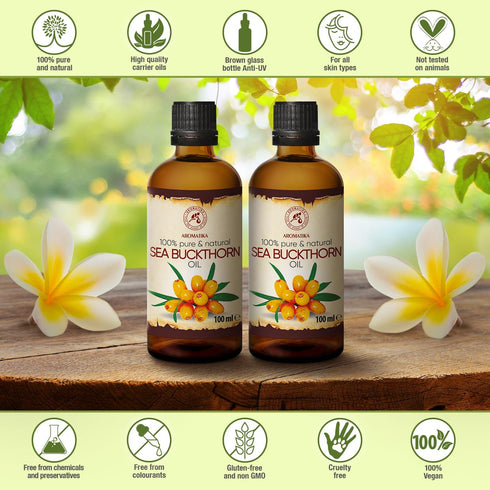 Sea Buckthorn Oil, 2pack of 2 x 3.4oz, Cold Pressed, Pure & Natural Carrier Oil for Hair, Face, Body Care