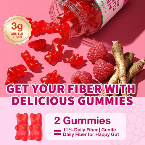 Gummies 60 Count Fiber for Digestive Health & Regularity, Sugar-Free High Fiber Supplement for Adults & Kids, Soluble