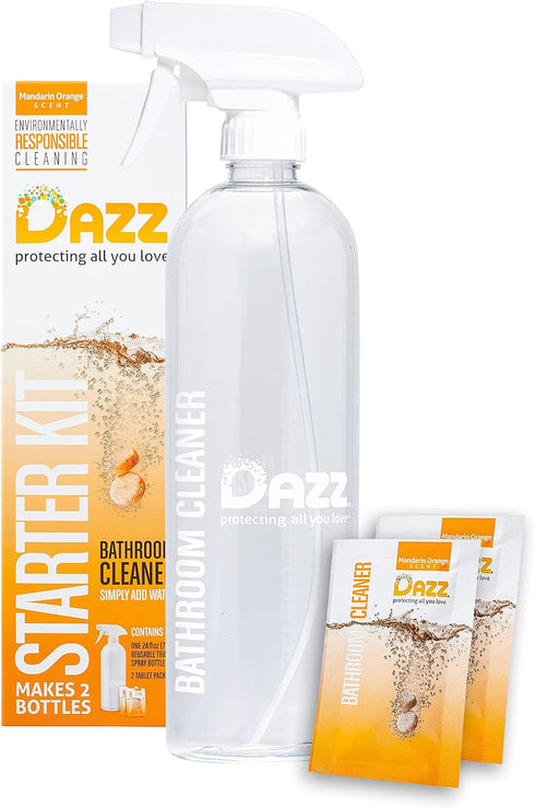 Dazz Bathroom Cleaner Starter Kit, 1 Reusable Spray Bottle & 2 Refills, Eco-Friendly, Non-Toxic, Safe for Kids & Pets