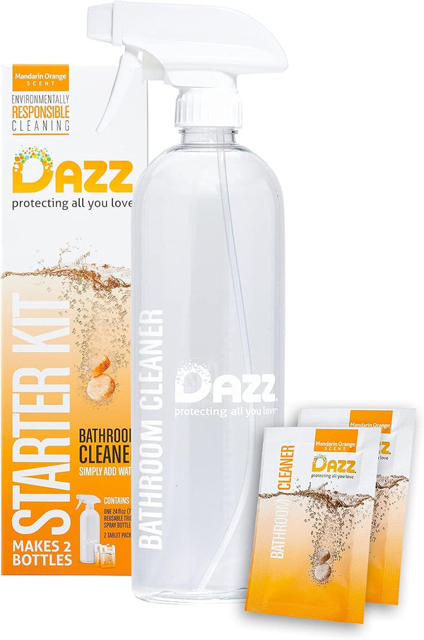 Dazz Bathroom Cleaner Starter Kit, 1 Reusable Spray Bottle & 2 Refills, Eco-Friendly, Non-Toxic, Safe for Kids & Pets