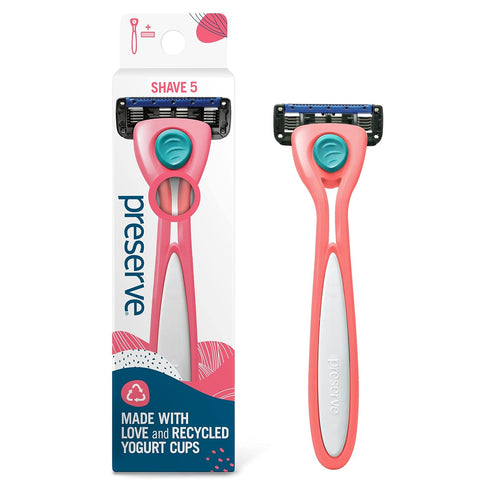 Preserve Shave 5 Blade Refillable Razor - Made from Recycled Materials, Coral Pink