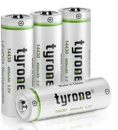 tyrone 14430 3.2 Volt Rechargeable Solar Light Battery, 3.2V 450mAh for Outdoor Garden Light (4 Pack)