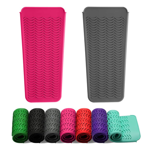 ZAXOP 2 Pack Heat Resistant Silicone Mat Pouch for Flat Iron, Curling Iron, Hot Hair Tools (Grey & Hot Pink)