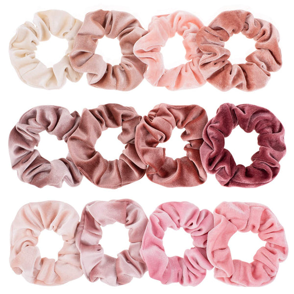 Whaline 12Pcs Blush Theme Velvet Scrunchies for Women - Classic Thick Hair Bands, Gifts for Teenage Girls