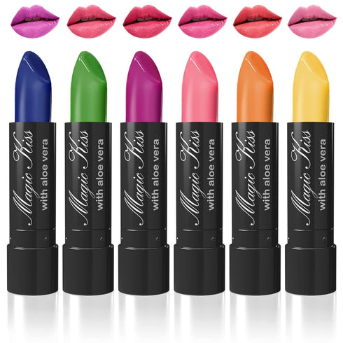Magic Kiss 6 Piece Color Changing Matte Lipstick Set with Aloe Vera, Made in USA (Colors of Aloha 1)