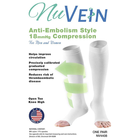 NuVein Surgical Stockings, 18 mmHg Recovery Support, Medical Unisex Fit, Knee High, Open Toe, White, 3X-Large