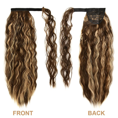 YEAME Corn Wave Ponytail Extension Clip in - 22 Inch Long Wavy Curly Wrap Around Pony Tail Heat Resistant Synthetic