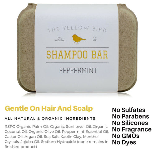 The Yellow Bird Peppermint Shampoo Bar Soap, Sulfate Free, Natural and Organic Ingredients, Anti Dandruff