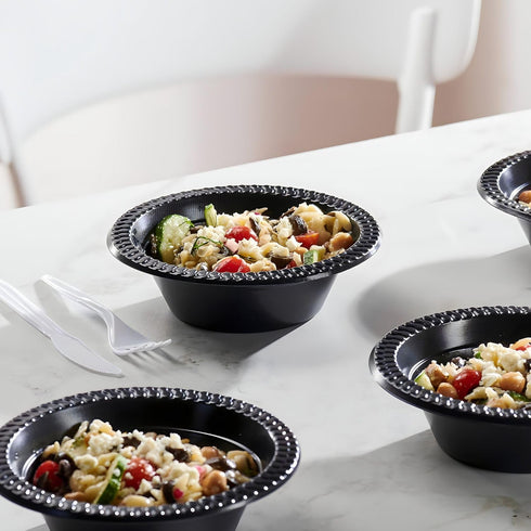 Cuisine Black Plastic Bowls, 12oz. (Pack of 100), Durable & Microwave Safe for Everyday Use