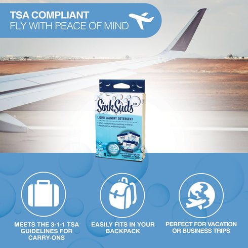 SinkSuds Laundry Detergent, Travel Size Liquid Soap, 8 Packets, TSA Compliant for All Fabrics