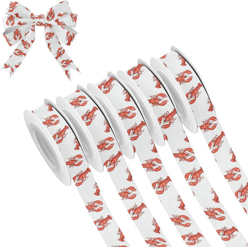 YKZEYK Ribbon for Gift Wrapping Lobsters Red Print Fabric Ribbon 1/2" 25 Yards,