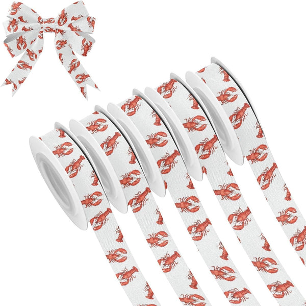 YKZEYK Ribbon for Gift Wrapping Lobsters Red Print Fabric Ribbon 1/2" 25 Yards,