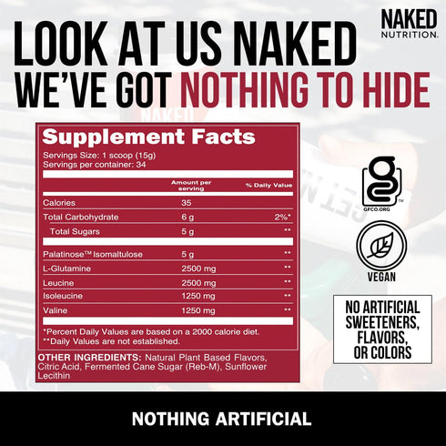 Cherry Lime Naked BCAAs Powder - 100% Pure Vegan 2:1:1 Formula, 501 Grams