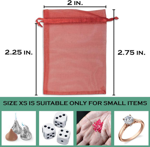 TheDisplayGuys 100-Pack XS Red Sheer Organza Gift Bags - 2" x 2 3/4" with Drawstring for Wedding Party Favors