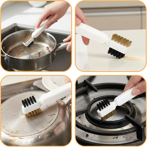 HJZHII 4 1Kitchen in Cleaning Scrub Brush, Deep Gas Stove Brass Wire Brush with Stiff Bristles & Cooktop Scraper