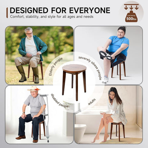 16 Inch Round Bamboo Waterproof Shower Bathroom Stool Chair, Duty Wooden Bath Corner Shaving Legs Bench Seat (Walnut