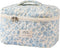 Large Travel Quilted Makeup Bag for Women, Floral Cotton Cosmetic Bag, Aesthetic Floral Toiletry Organizer