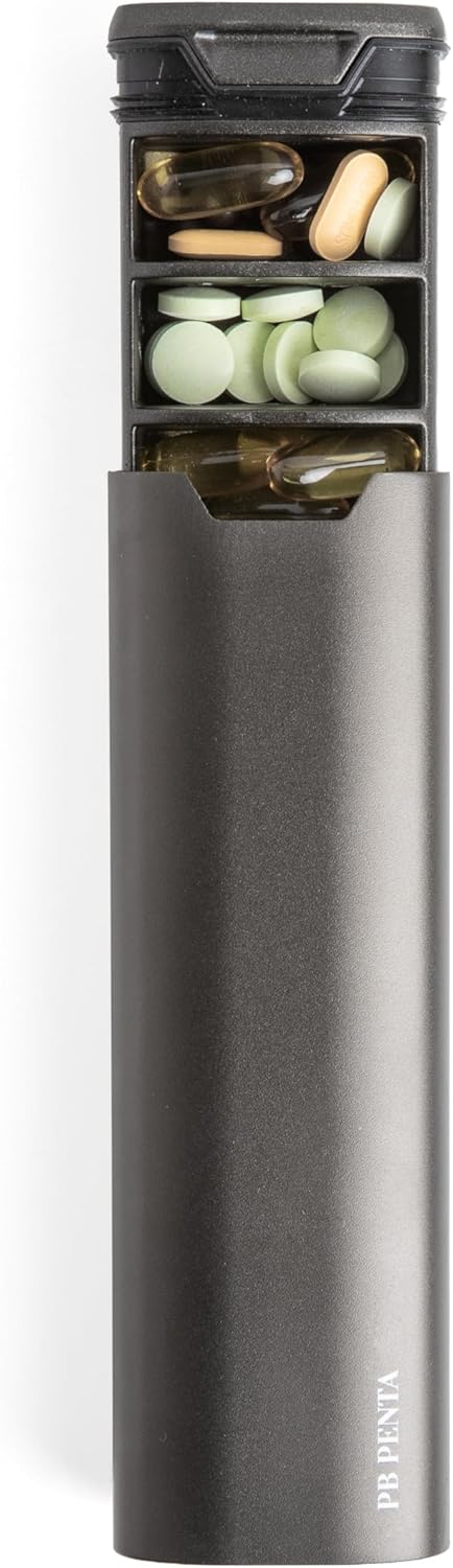 PB Penta 7-Day 100% Weekly Pill Organizer - Full Aluminum Case & Tray - Zero Microplastics Premium Medicine Box