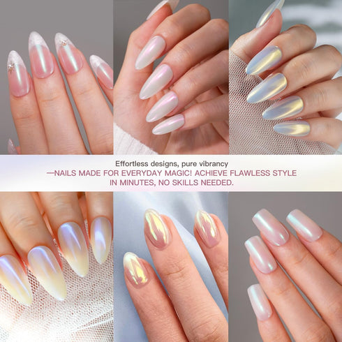 Pretty Diva 7 Colors Pearl Chrome Powder Set - Magic White Pearl Chrome Powder for Nails, Iridescent Metallic Pigment