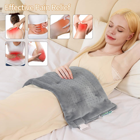 Heating Pad for Back Pain Relief, Portable Massaging Weighted Pad with 3 Heat Settings & 6 Massage Combinations, Light