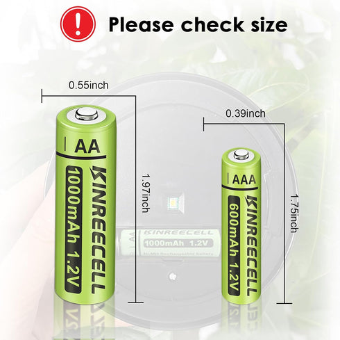 Rechargeable AA Batteries, High Capacity 1.2V Ni-MH Double A Solar Batteries for Outdoor Lights, 12 Pack (AA-1000mAh)