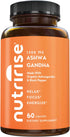 NutriRise Organic Ashwagandha Root Capsules 1300mg with Black Pepper, 60 Count, Natural Stress Support
