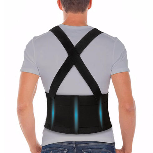 Work Back Brace for Men & Women, Adjustable Lower Back Support Belt with Suspenders for Pain Relief (Black, XX-Large)
