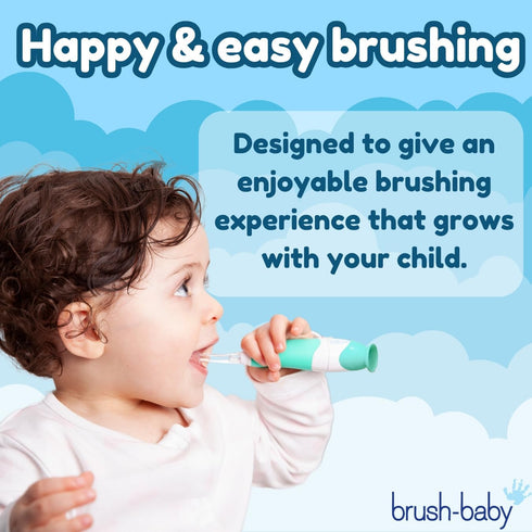 brush-baby BabySonic Electric Toothbrush for Ages 0-3 Years, Teal - Smart LED Timer & 2 Sensitive Brush Heads