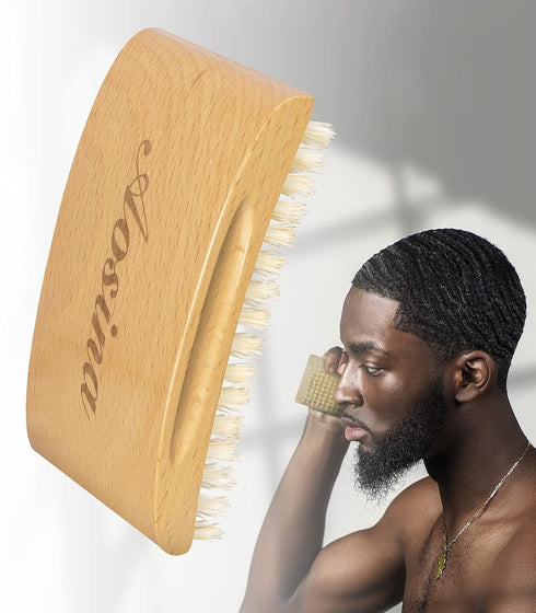 Wave Brush Aosina Men's Curved Military Hair and Beard Brush - 100% White Boar Bristles