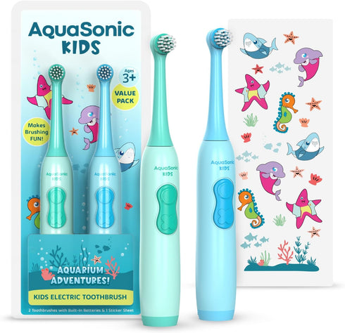 Aquasonic Kids Electric Toothbrush Set for Ages 3+ | Soft Bristles, Oscillating