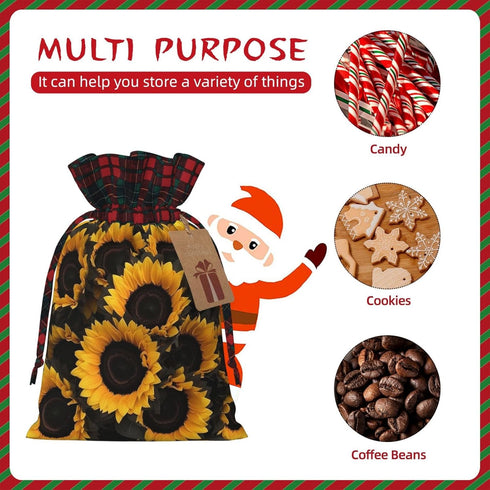 RLDOBOFE Christmas Gift Bags With Drawstring A bouquet of black sunflowers Christmas Burlap Gift Bag Christmas