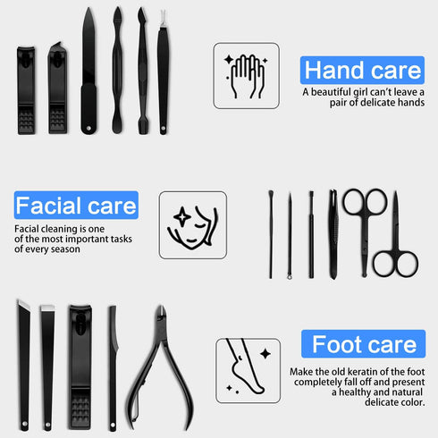 Manicure Pedicure Kit Nail Clippers Set, 18 in 1 High Precision Stainless Steel Cutter for Men & Women