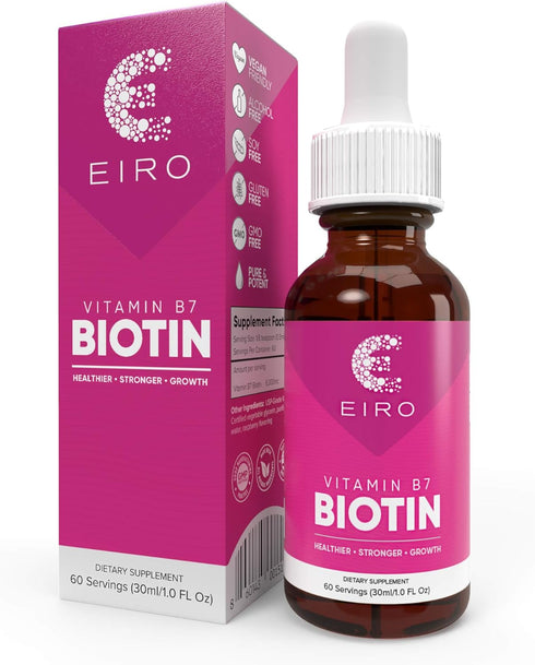 EIRO Biotin Liquid Drops | 6000mcg per Serving for Healthier, Stronger Hair & Nails | Superior Absorption