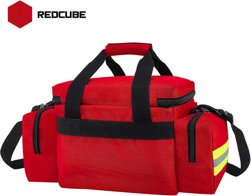 REDCUBE Emergency Bag - First Aid Empty Bags, Professional Multiple Compartment Kit Carrier for Emergency Medical