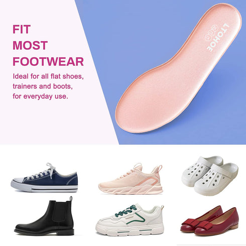 LTOHOE Memory Foam Insoles for Women, 8mm Pink Replacement Shoe Inserts for Running, Hiking, Sneakers