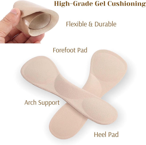 CB 4-Pairs Silicone Gel Invisible Slim Inserts, Arch Support Insoles for Women High Heel Shoes 5-7, Nude