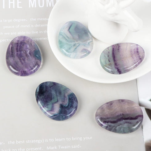 Artistone Rainbow Fluorite Crystal Chakra Thumb Worry Stone, Teardrop Reiki Healing Stone for Anxiety Stress Relief