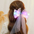 Jeairts LED Bow Clip Glowing Rainbow Veil Wedding Hair Piece Barrette Colorful Tulle Bow with Clips Bachelorette Party Hair Accessories for Women and Girls