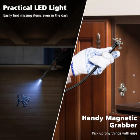 28.34in Grabber Tool, Magnetic Four-Claw Picker with LED Light for Home Sink/Drain, Flexible Reaching Tool