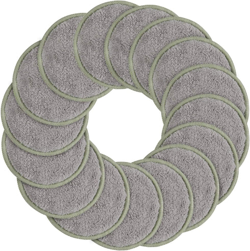SUNLAND 16 Pack Reusable Makeup Remover Pads for Face, Eye, Lips - Microfiber Cleansing Gloves with Laundry Bag, Grey