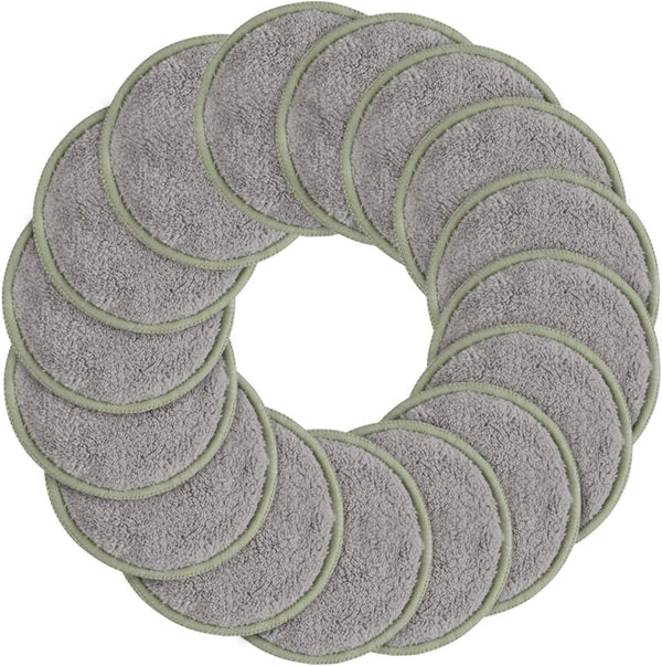 SUNLAND 16 Pack Reusable Makeup Remover Pads for Face, Eye, Lips - Microfiber Cleansing Gloves with Laundry Bag, Grey