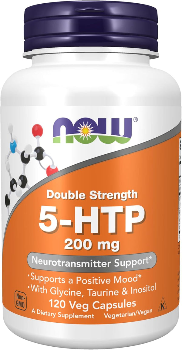 NOW Supplements, 5-HTP (5-hydroxytryptophan) 200 mg, Double Strength, Neurotransmitter Support, 120 Veg Capsules