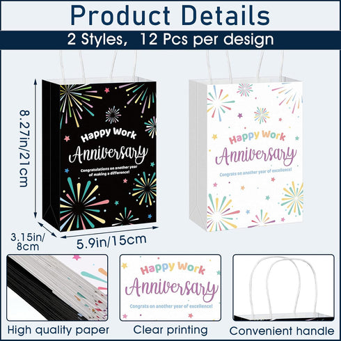 Kolldenn 24 Pcs Happy Work Anniversary Paper Gifts Bags Bulk for Employee Men Women Happy Workiversary Wrapping Gift