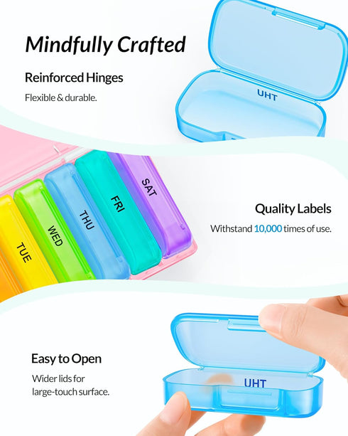 ZIKEE 7 Packs Portable Extra Large Pill Organizer, 7 Day Pill Box for Pocket, Purse, Weekly Case, Pink