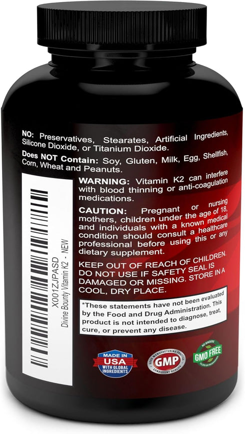 Vitamin K2 (MK7 & MK4) with D3 Supplement, 90 Non-GMO Vegetarian Capsules, 100mcg MK-7, 500mcg MK-4, 5000 IU D3
