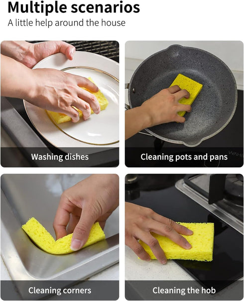 Heavy Duty Cellulose Kitchen Sponges, Tough Mess Cleaning without Scratching, Pop Up Eco Sponges DIY Orange (6 Pack)