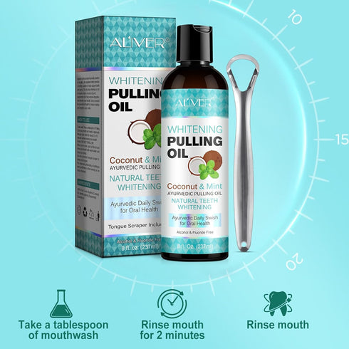Coconut Oil Pulling with Peppermint Mouthwash, 237ML, Fresh Breath, Organic Essential Oils, Tongue Scraper