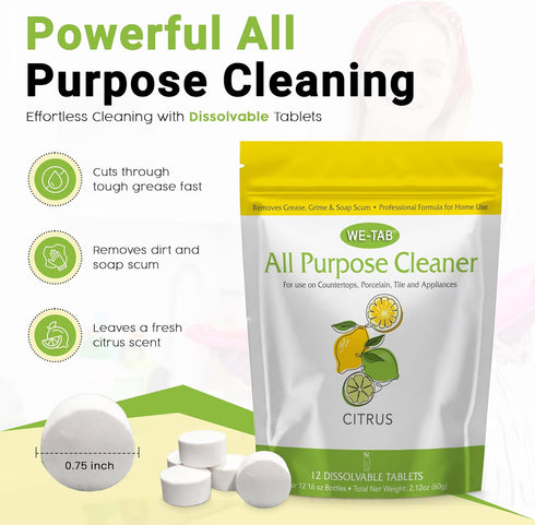 We-Tab 12-pack. 192 oz (12x16Fl oz) All Purpose Cleaner Concentrate Refill, Multi Surface Clean Refill, Non-toxic