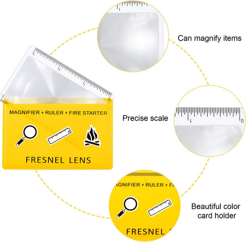 20 Pieces Fresnel Lens Credit Card Magnifier, Pocket Plastic Ruler for Solar Fire Emergency Bushcraft Survival